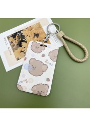 New Cute Cartoon Flocking Bear ID Credit Bank Card Holder Student Keychain Bus Card Case ID Badge Cover Women Men Pendants