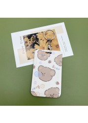 New Cute Cartoon Flocking Bear ID Credit Bank Card Holder Student Keychain Bus Card Case ID Badge Cover Women Men Pendants