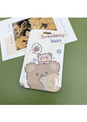 New Cute Cartoon Flocking Bear ID Credit Bank Card Holder Student Keychain Bus Card Case ID Badge Cover Women Men Pendants