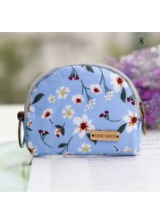 Fashion Brand Wallet Women Lovely Bowknot Flower Print Small Coin Bag Wallet Canvas Zipper Female Coin Purse Purse Earphone