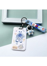 Cute Astronaut Cartoon Card Holder Keychain Student Doll Access Control Ic Card Sliding Certificate Cover For Women Men Wallet