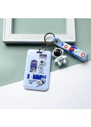 Cute Astronaut Cartoon Card Holder Keychain Student Doll Access Control Ic Card Sliding Certificate Cover For Women Men Wallet