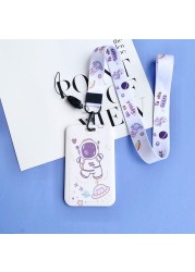 Cute Astronaut Cartoon Card Holder Keychain Student Doll Access Control Ic Card Sliding Certificate Cover For Women Men Wallet