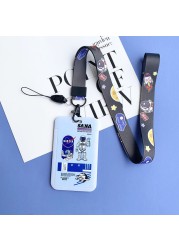 Cute Astronaut Cartoon Card Holder Keychain Student Doll Access Control Ic Card Sliding Certificate Cover For Women Men Wallet