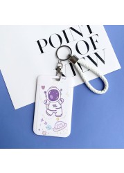 Cute Astronaut Cartoon Card Holder Keychain Student Doll Access Control Ic Card Sliding Certificate Cover For Women Men Wallet