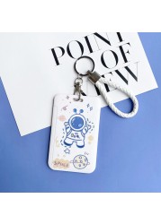 Cute Astronaut Cartoon Card Holder Keychain Student Doll Access Control Ic Card Sliding Certificate Cover For Women Men Wallet