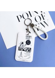 Cute Astronaut Cartoon Card Holder Keychain Student Doll Access Control Ic Card Sliding Certificate Cover For Women Men Wallet