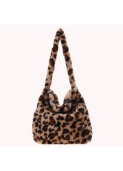 INS Women Flower Print Shoulder Bags Winter New Soft Plush Bucket Bags Female Open Pocket Crossbody Furry Fluffy Tote Bags