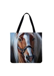 Reusable Linen Shopping Bags Casual Ladies Animal Horse Printed Pattern Tote Square Large Capacity Storage Bag