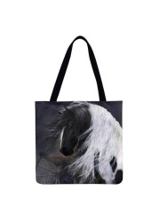 Reusable Linen Shopping Bags Casual Ladies Animal Horse Printed Pattern Tote Square Large Capacity Storage Bag