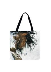 Reusable Linen Shopping Bags Casual Ladies Animal Horse Printed Pattern Tote Square Large Capacity Storage Bag