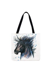 Reusable Linen Shopping Bags Casual Ladies Animal Horse Printed Pattern Tote Square Large Capacity Storage Bag