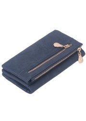 Fashion Women Wallets Dull Polish Leather Wallet Double Zipper Day Clutch Purse Wristlet Coin Purse Card Holder Billetera