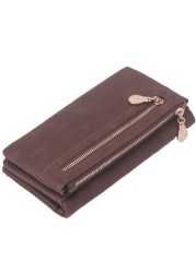 Fashion Women Wallets Dull Polish Leather Wallet Double Zipper Day Clutch Purse Wristlet Coin Purse Card Holder Billetera