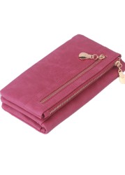 Fashion Women Wallets Dull Polish Leather Wallet Double Zipper Day Clutch Purse Wristlet Coin Purse Card Holder Billetera