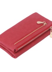 Fashion Women Wallets Dull Polish Leather Wallet Double Zipper Day Clutch Purse Wristlet Coin Purse Card Holder Billetera