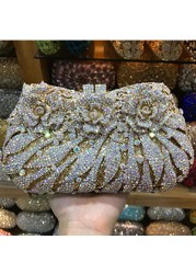 18 Colors Wedding Formal Dinner Clutch Women Golden Crystal Hand Evening Bags Metal Clutches Bags Flower Purse Wedding Purse