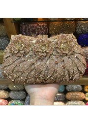 18 Colors Wedding Formal Dinner Clutch Women Golden Crystal Hand Evening Bags Metal Clutches Bags Flower Purse Wedding Purse