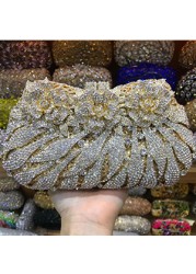 18 Colors Wedding Formal Dinner Clutch Women Golden Crystal Hand Evening Bags Metal Clutches Bags Flower Purse Wedding Purse