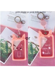 Cute Ear Card Holder Retractable Piggy Milk Bottle Student Card Holder Bus Pass Cover Keychain Card Badge Storage Bag