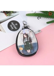 Fashion 1PC Women Key Bag Cartoon Girl Students Leather Key Wallets Key Case Car Key Chains Cover New Lovely Key Holder