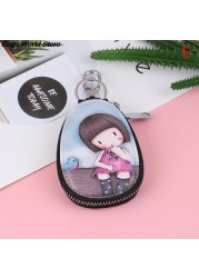 Fashion 1PC Women Key Bag Cartoon Girl Students Leather Key Wallets Key Case Car Key Chains Cover New Lovely Key Holder