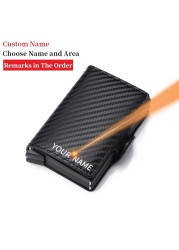 Custom Name Credit Card Holder Men Double Carbon Fiber Counter Rfid Card Holder Metal Wallet Business Bank Credit Card Small Wallet