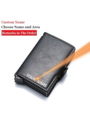 Custom Name Credit Card Holder Men Double Carbon Fiber Counter Rfid Card Holder Metal Wallet Business Bank Credit Card Small Wallet