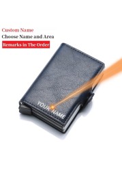 Custom Name Credit Card Holder Men Double Carbon Fiber Counter Rfid Card Holder Metal Wallet Business Bank Credit Card Small Wallet