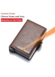 Custom Name Credit Card Holder Men Double Carbon Fiber Counter Rfid Card Holder Metal Wallet Business Bank Credit Card Small Wallet