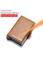 Custom Name Credit Card Holder Men Double Carbon Fiber Counter Rfid Card Holder Metal Wallet Business Bank Credit Card Small Wallet