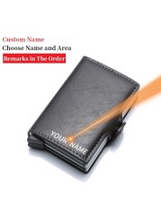 Custom Name Credit Card Holder Men Double Carbon Fiber Counter Rfid Card Holder Metal Wallet Business Bank Credit Card Small Wallet