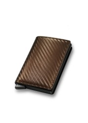 DIENQI Men's Carbon Fiber Card Holder, Branded, Charming Black, Leather Three Layers, Small for Money