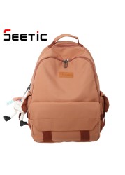 SEETIC Fashion Women School Bags Solid Color Famale Backpack Waterproof Nylon Student Backpack Women Casual School Bag