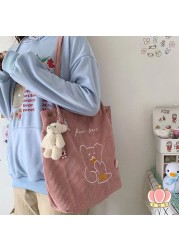 2021 women shopper shopping bag canvas shoulder bag female handbags corduroy storage environmental reusable foldable bag