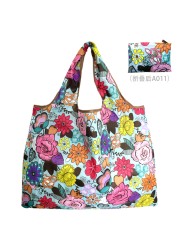 Reusable grocery bag shopping handbag animal flower beach cute gift bag vegetable fruit washable lightweight sturdy nylon hand