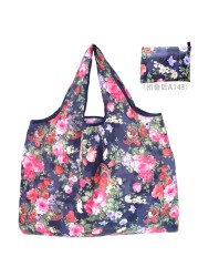 Large Durable Nylon Printing Foldable Eco-friendly Shopping Bag Tote Folding Pouch Bags Convenient Storage Bags Large Capacity