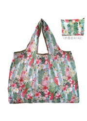 Large Durable Nylon Printing Foldable Eco-friendly Shopping Bag Tote Folding Pouch Bags Convenient Storage Bags Large Capacity