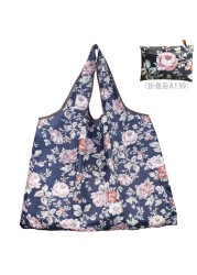 Large Durable Nylon Printing Foldable Eco-friendly Shopping Bag Tote Folding Pouch Bags Convenient Storage Bags Large Capacity