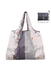 Large Durable Nylon Printing Foldable Eco-friendly Shopping Bag Tote Folding Pouch Bags Convenient Storage Bags Large Capacity