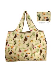 Large Durable Nylon Printing Foldable Eco-friendly Shopping Bag Tote Folding Pouch Bags Convenient Storage Bags Large Capacity