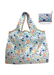 Large Durable Nylon Printing Foldable Eco-friendly Shopping Bag Tote Folding Pouch Bags Convenient Storage Bags Large Capacity