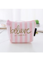 1PC Coin Purse Canvas Wallet Bag With Zipper Card Holder Mini Cute Pink Mini Wallet