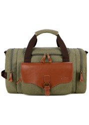 Large Capacity Weekend Men's Leather Weekend Bag Multifunction Canvas Bag Carrying Luggage Bag Travel Bag