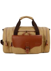 Large Capacity Weekend Men's Leather Weekend Bag Multifunction Canvas Bag Carrying Luggage Bag Travel Bag