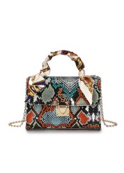 Retro Snakeskin Prints Crossbody Bag for Women 2021New Fashion Serpentine Scarf Chain Shoulder Bag Top Handle Small Square Box