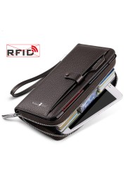 Williapolo Men's Clutch Bag Business Wallet Card Holder Coin Purse 100% Cowhide Leather Wallet for Men Passport Cover