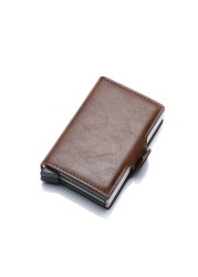 Blocking protection men's id credit card holder wallet leather metal aluminum business bank card credit card case