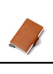 Blocking protection men's id credit card holder wallet leather metal aluminum business bank card credit card case