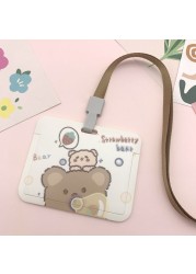 New Women Card Holder Lanyard ID Badge Card Holders Girls Cute Bear Bank Certificate Photocard Name Card Cover Female